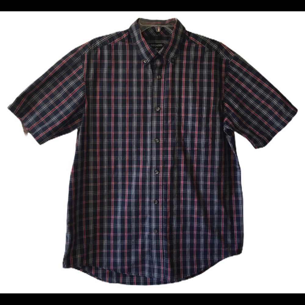 🍋Red and Navy button up short sleeve Medium